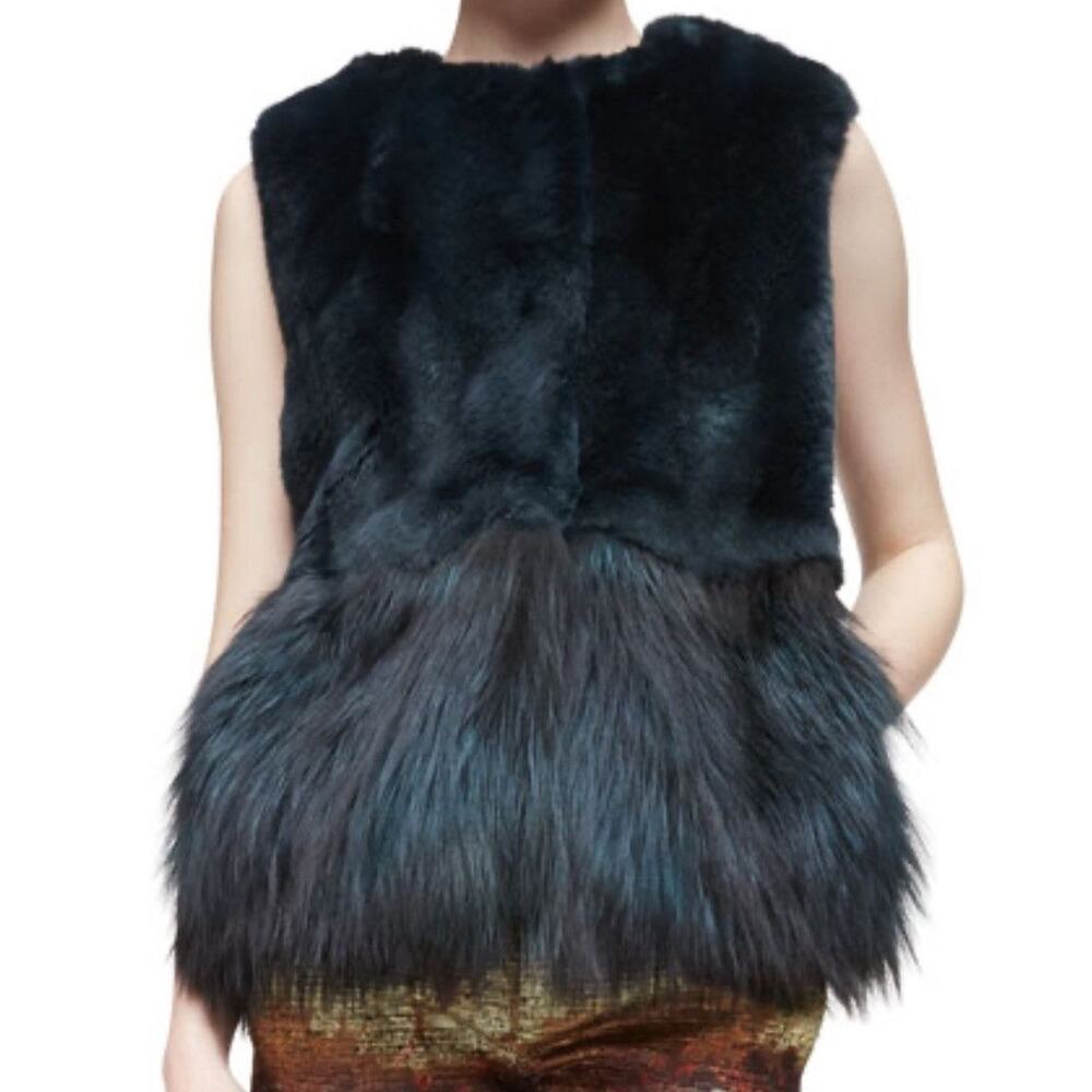 Vintage Co Peplum Fur Vest Dark Green size S Fox & Hare Fur & Silk lined